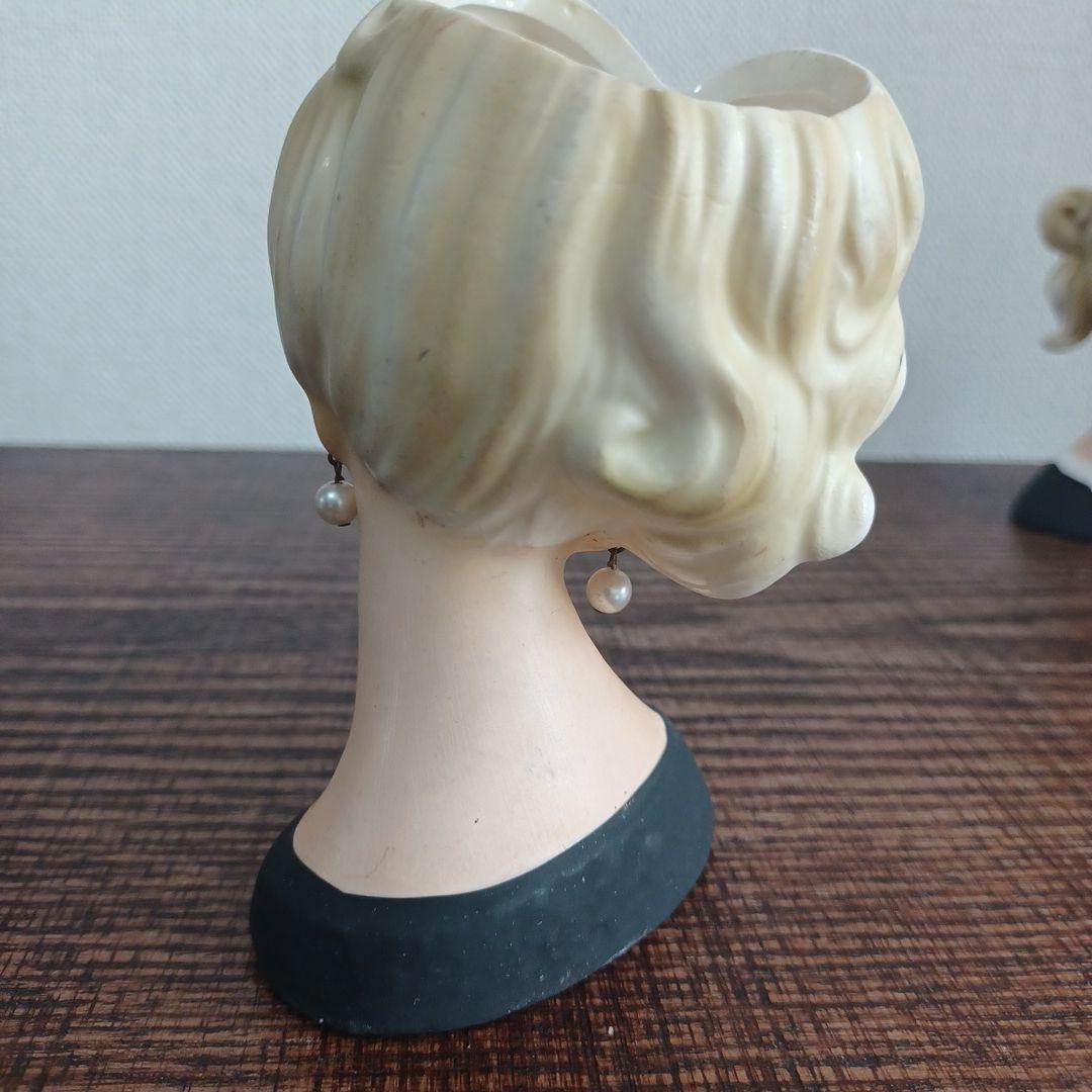 ビンテージ レディヘッドベース 陶器製置物花瓶　3点セット（全高約110㎜）