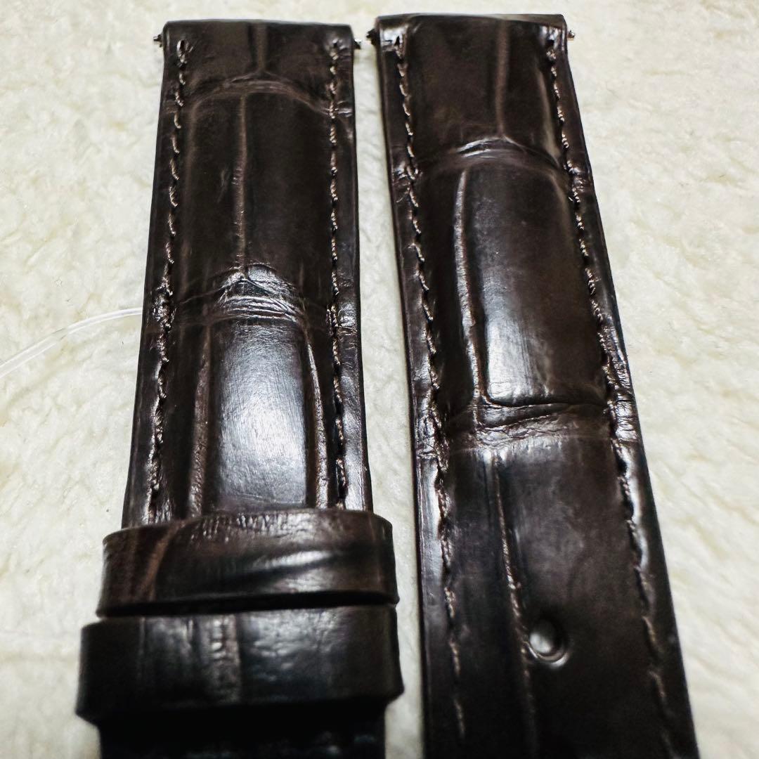 2008#19mm-16mmダークブラウン★ スイス製★本物クロコダイルベルト