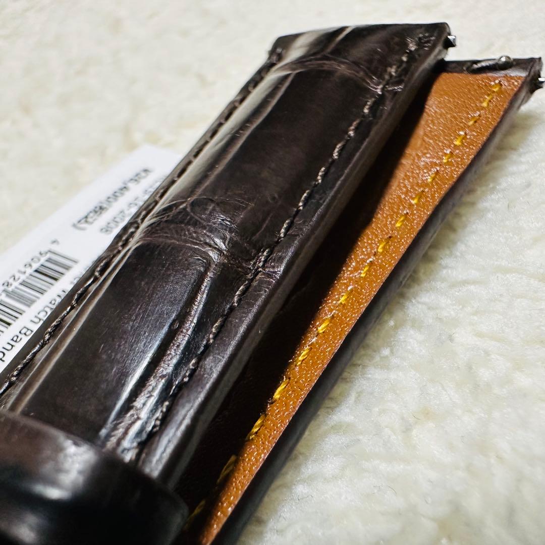 2008#19mm-16mmダークブラウン★ スイス製★本物クロコダイルベルト