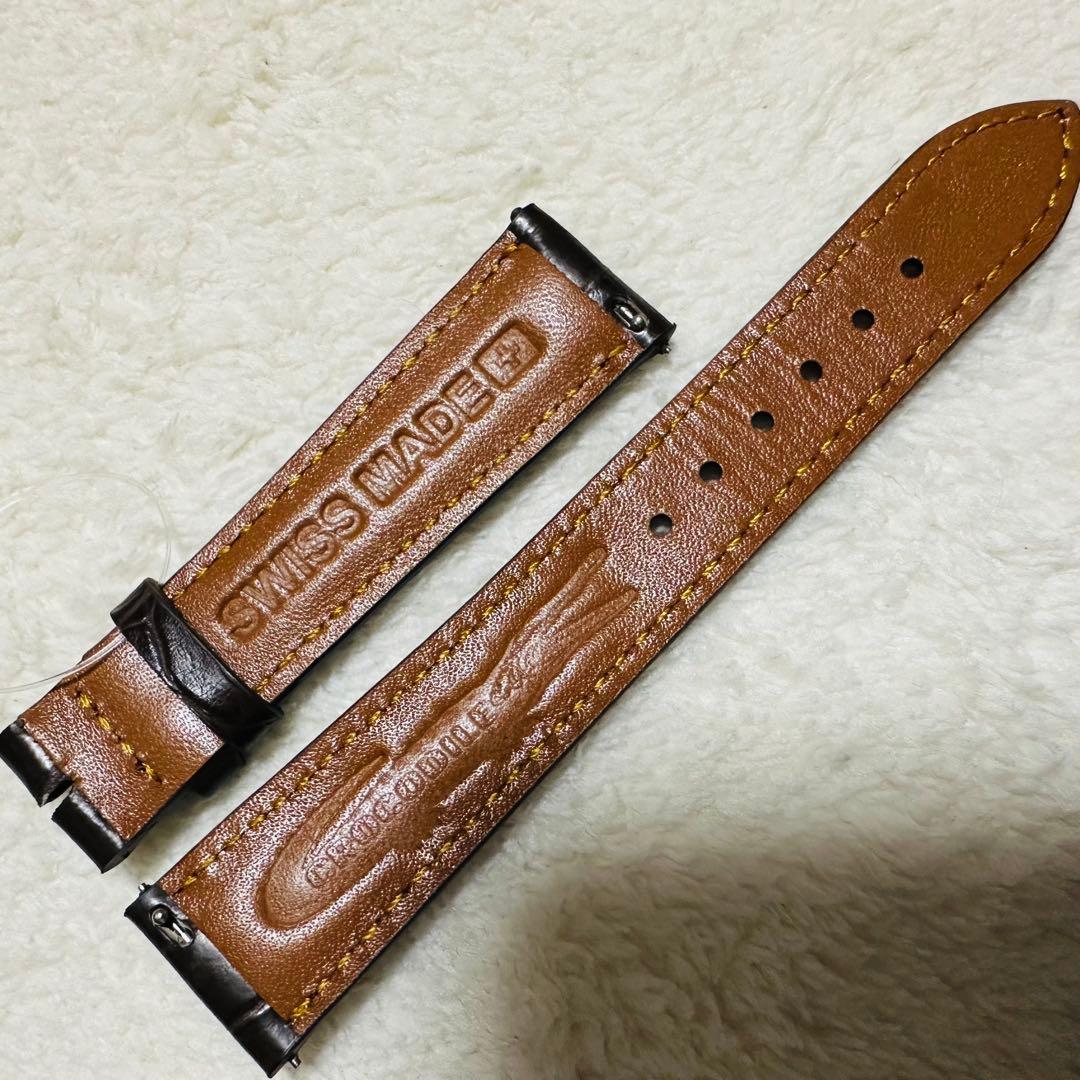 2008#19mm-16mmダークブラウン★ スイス製★本物クロコダイルベルト