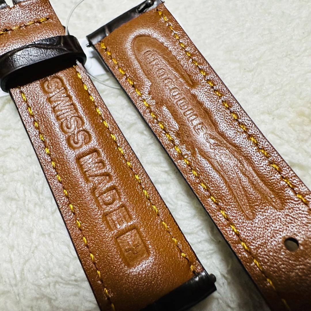 2008#19mm-16mmダークブラウン★ スイス製★本物クロコダイルベルト