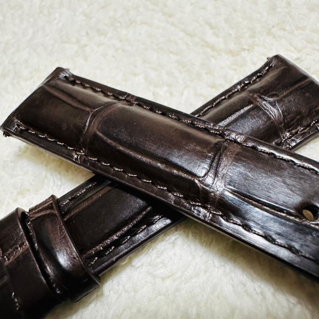 2008#19mm-16mmダークブラウン★ スイス製★本物クロコダイルベルト