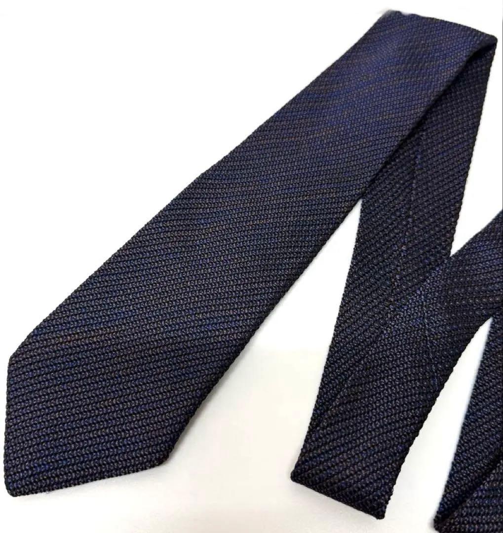 【極美品】KUSKA カスリミックスタイ ネイビー×ブラウン 手織りシルク