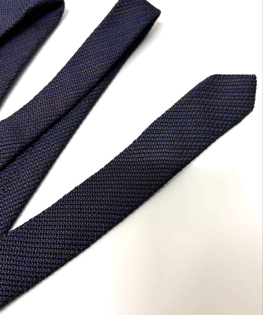 【極美品】KUSKA カスリミックスタイ ネイビー×ブラウン 手織りシルク