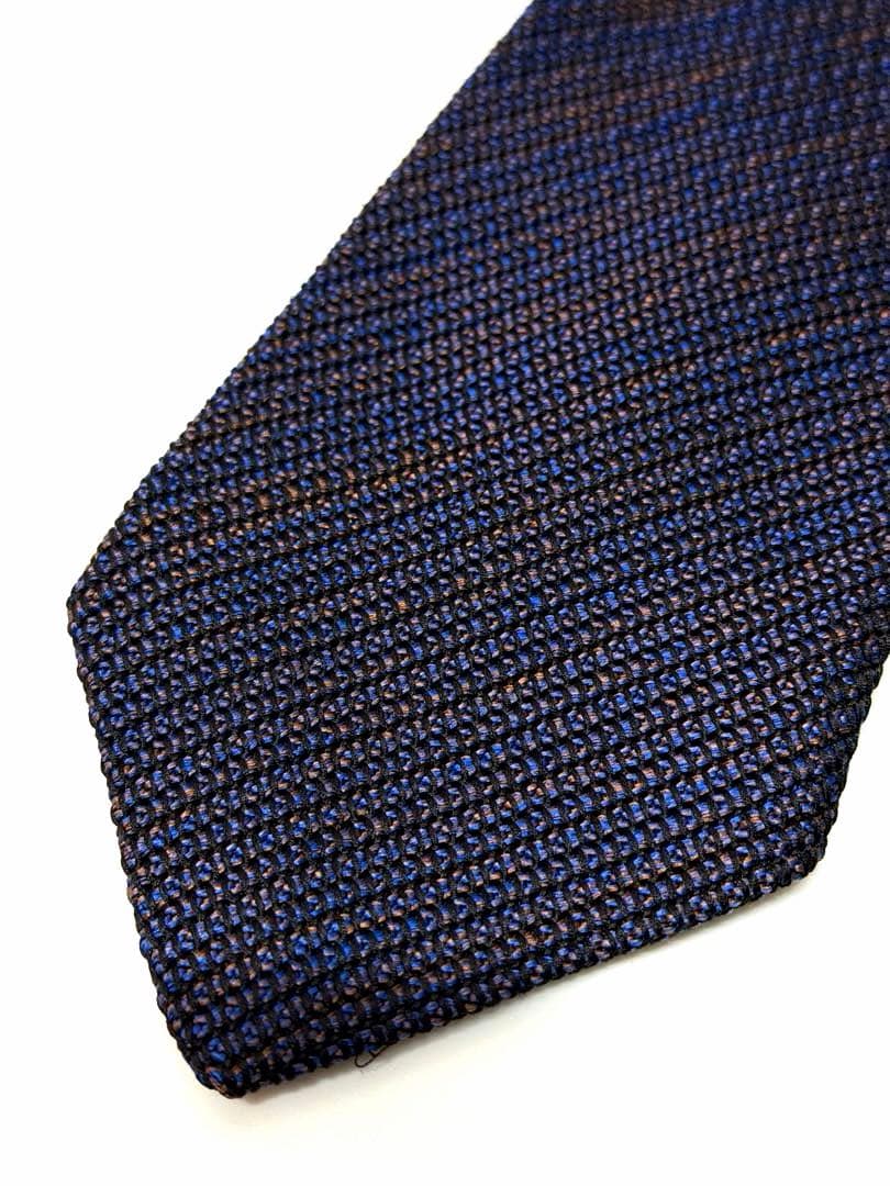 【極美品】KUSKA カスリミックスタイ ネイビー×ブラウン 手織りシルク