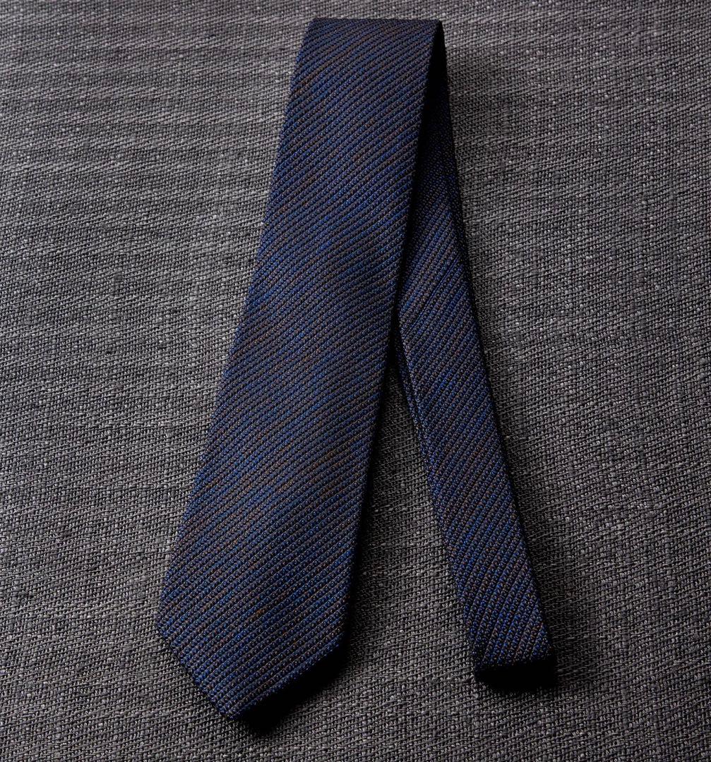 【極美品】KUSKA カスリミックスタイ ネイビー×ブラウン 手織りシルク