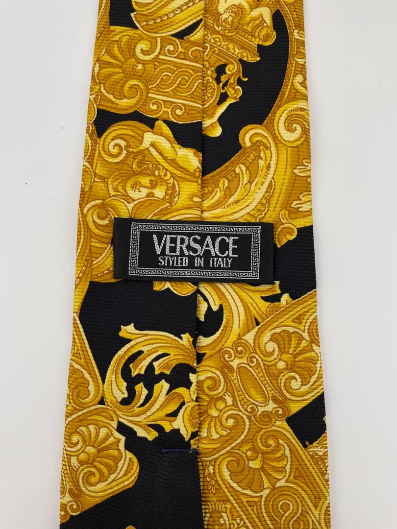 美品 VERSACE ハイブランド ネクタイ バロック ゴールド ブラック