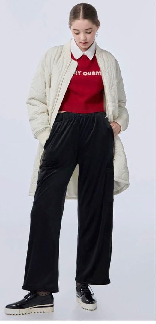 マリークワント　新作全国完売カラー　定価以下ベロアカーゴブラックパンツ　匿名配送