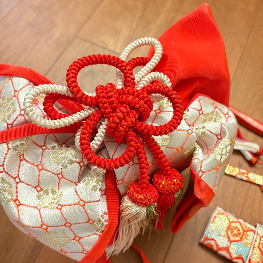 七五三　7歳　着物セット　女の子　オレンジ　グリーン