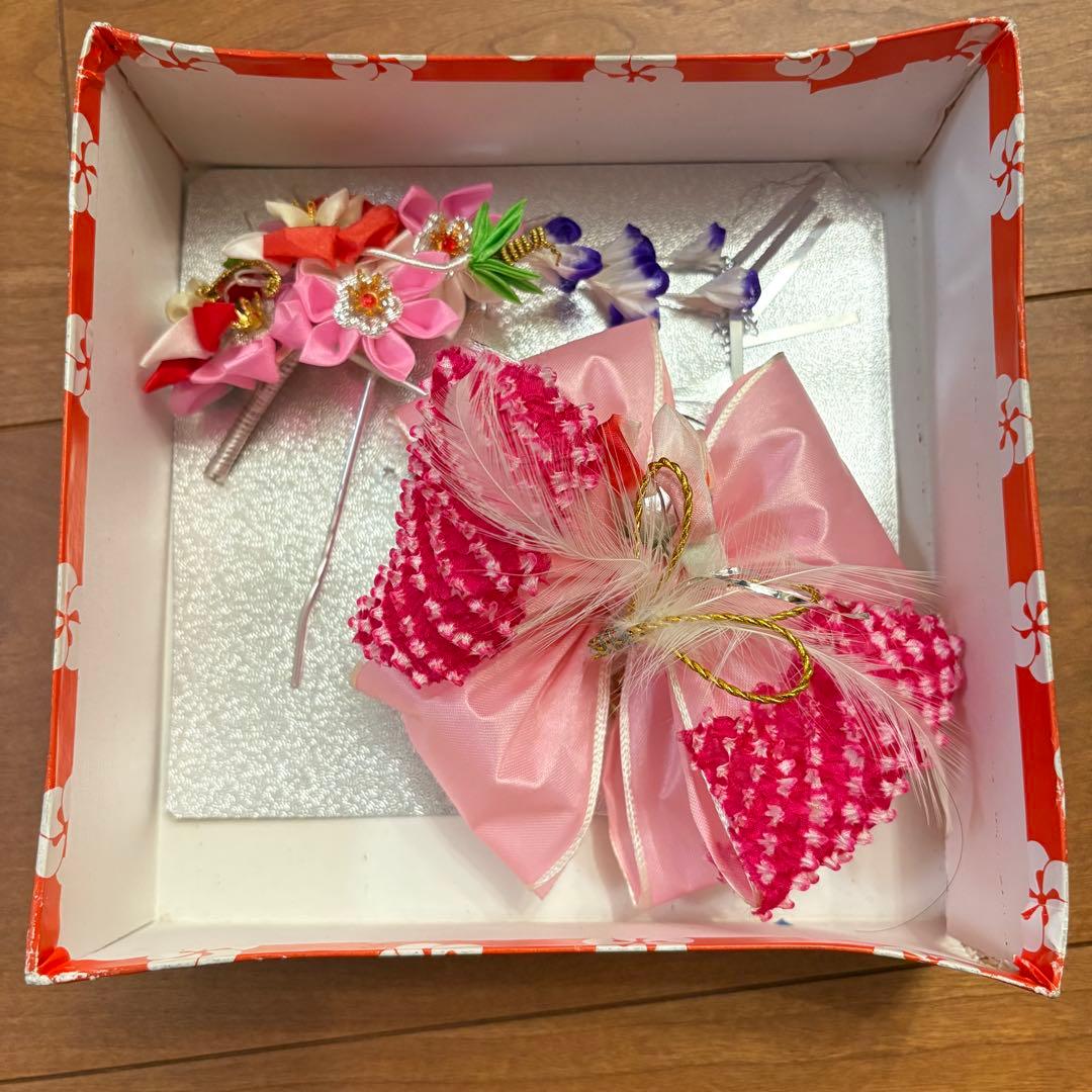 七五三　7歳　着物セット　女の子　オレンジ　グリーン