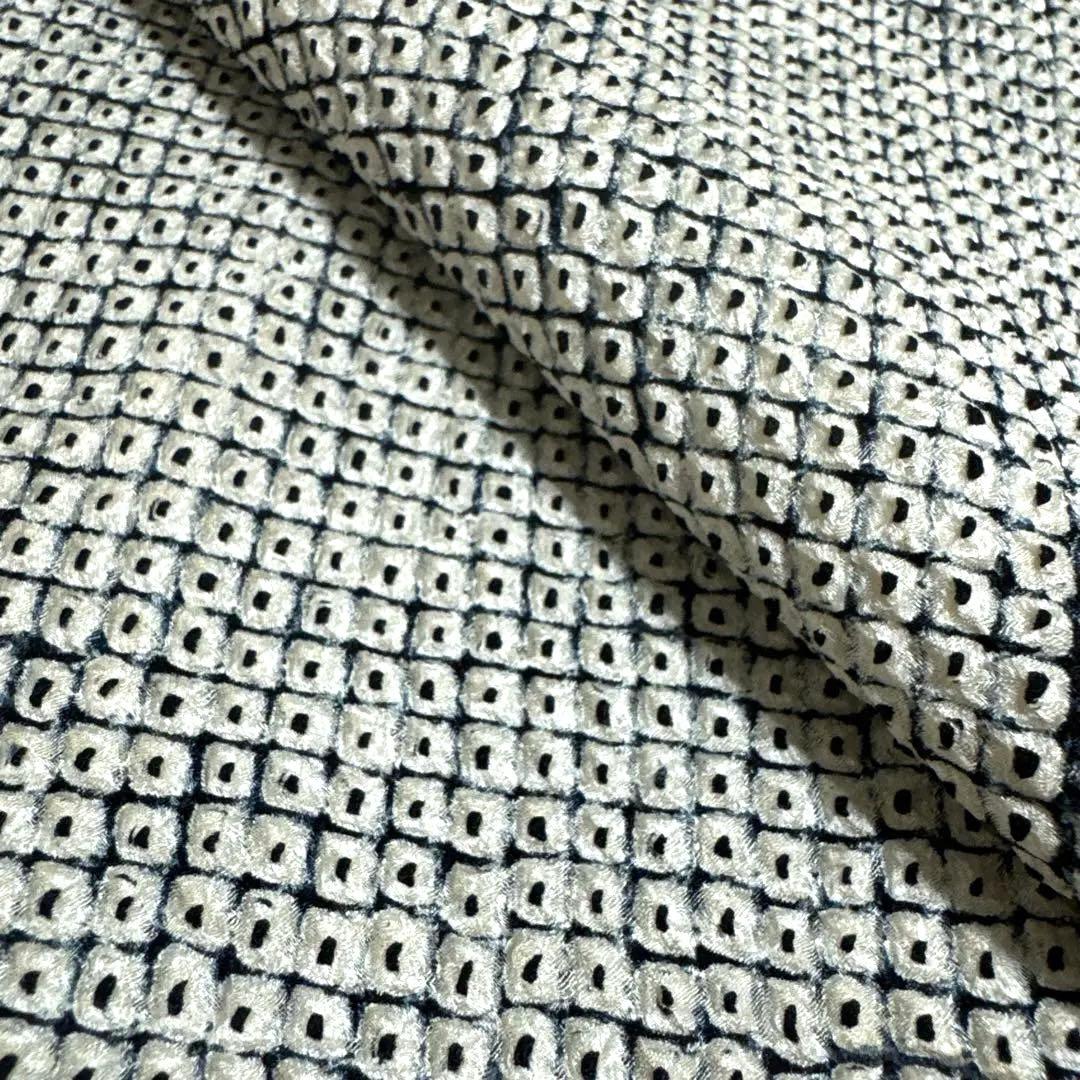 本疋田 総絞り 正絹 袷 小紋 着物 黒白 モノトーン 色無地 お稽古 リメイク