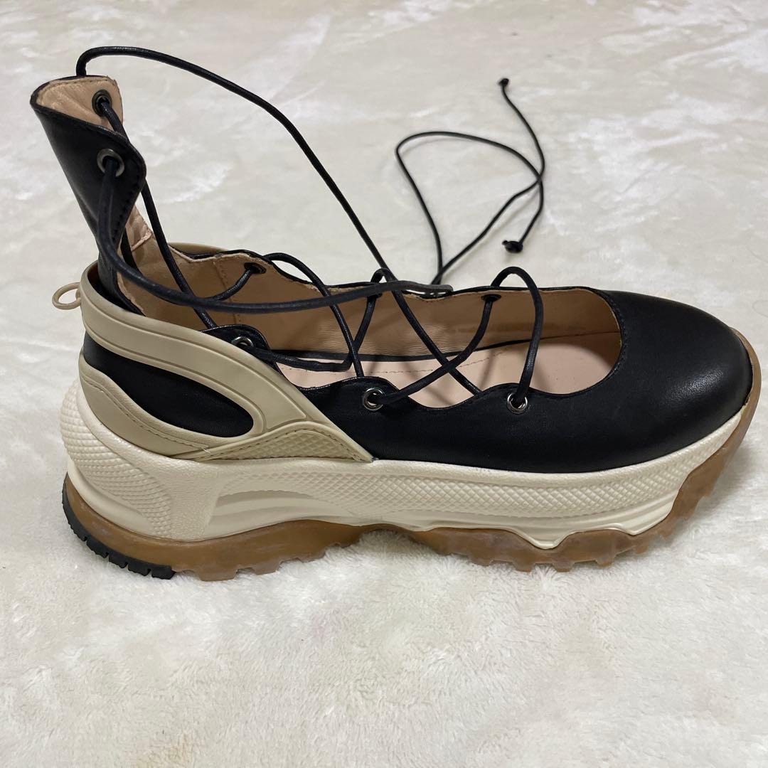 foundrymewsブラックレザー レースアップシューズ