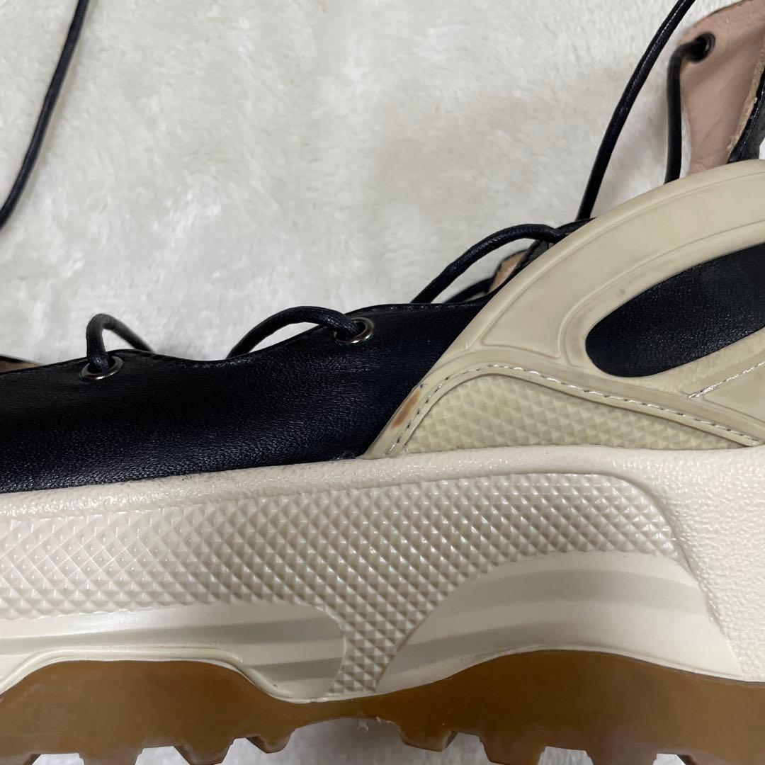 foundrymewsブラックレザー レースアップシューズ