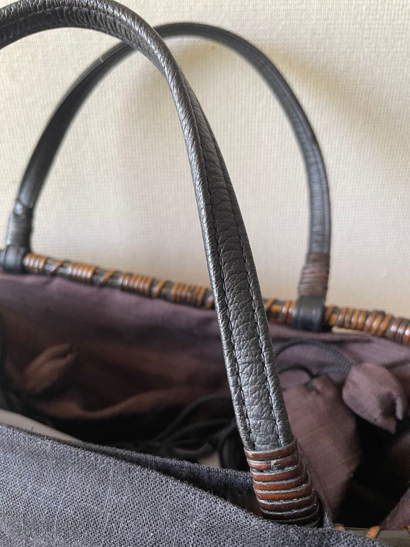 c*o様 竹　ダークブラウン編み込みデザインかごバッグ