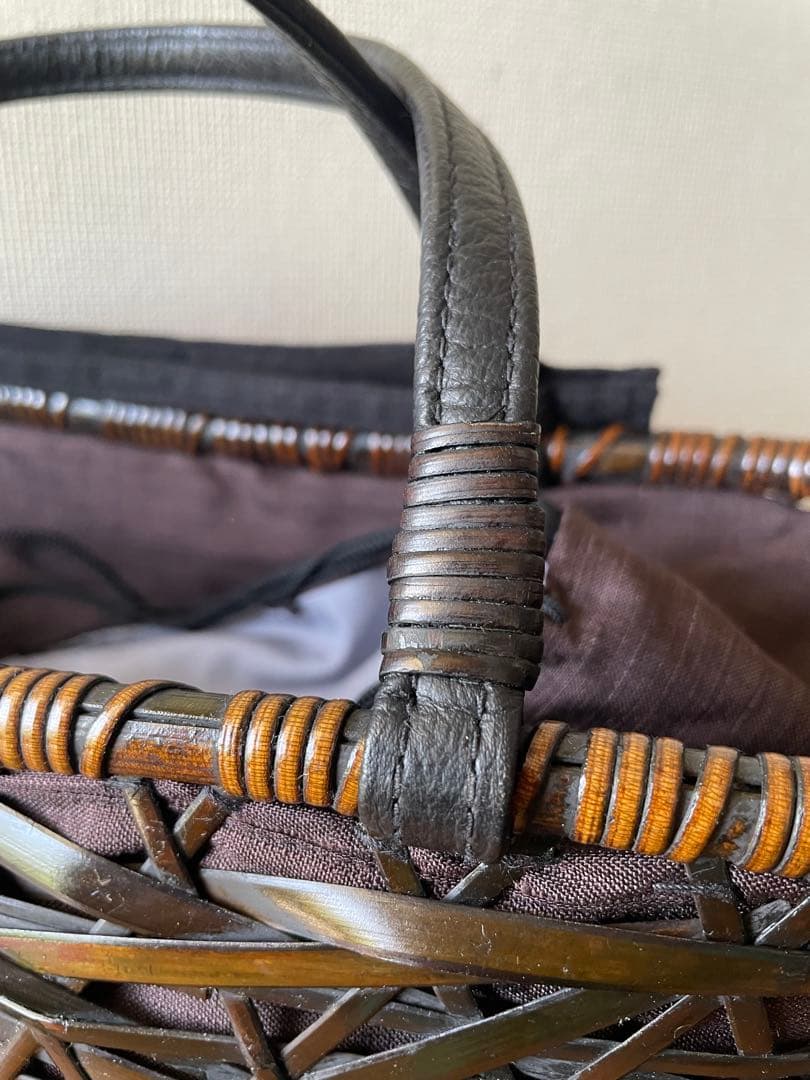 c*o様 竹　ダークブラウン編み込みデザインかごバッグ