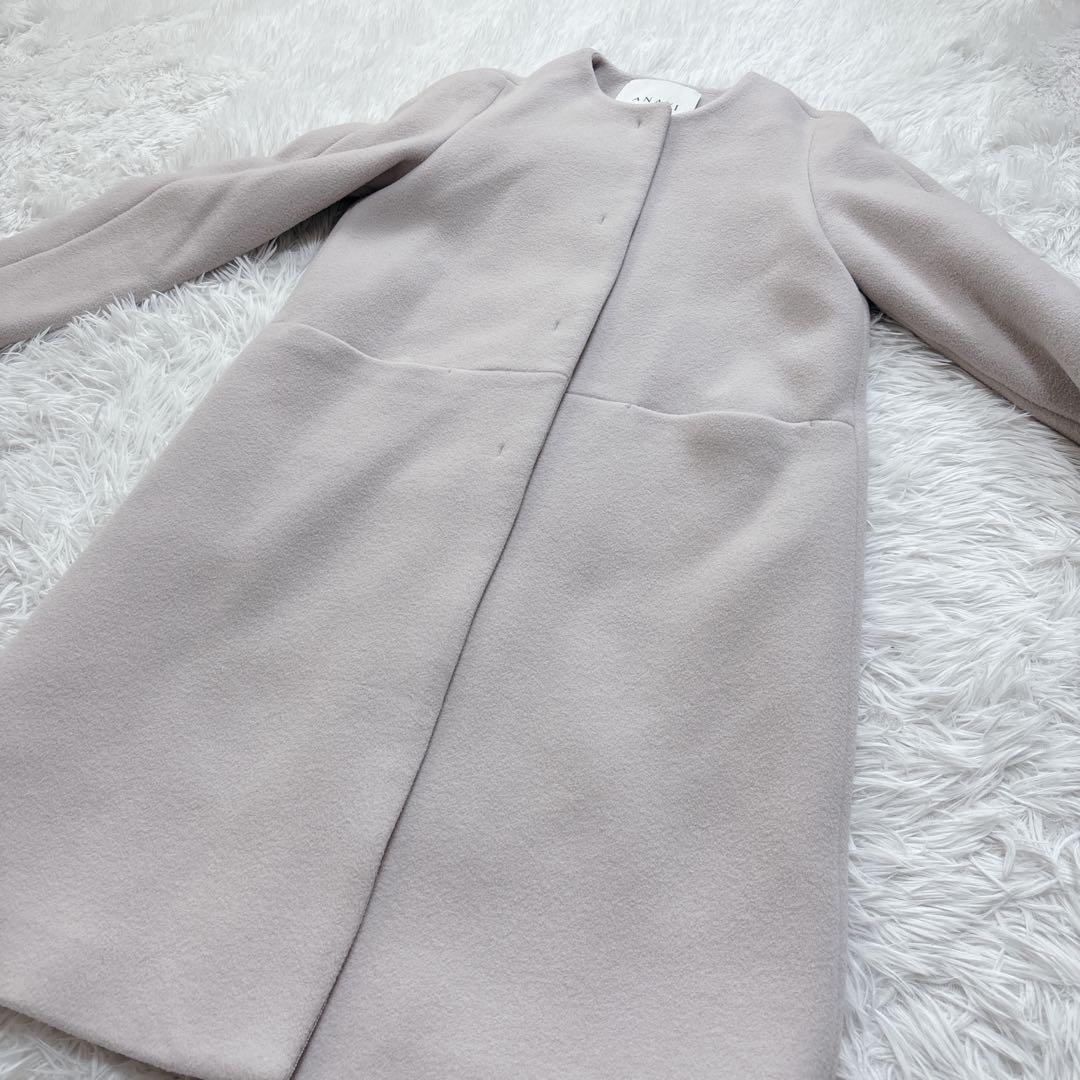 ANAYI アナイ ダブルビーバー クルーコート ノーカラー カシミヤ混 ピンク