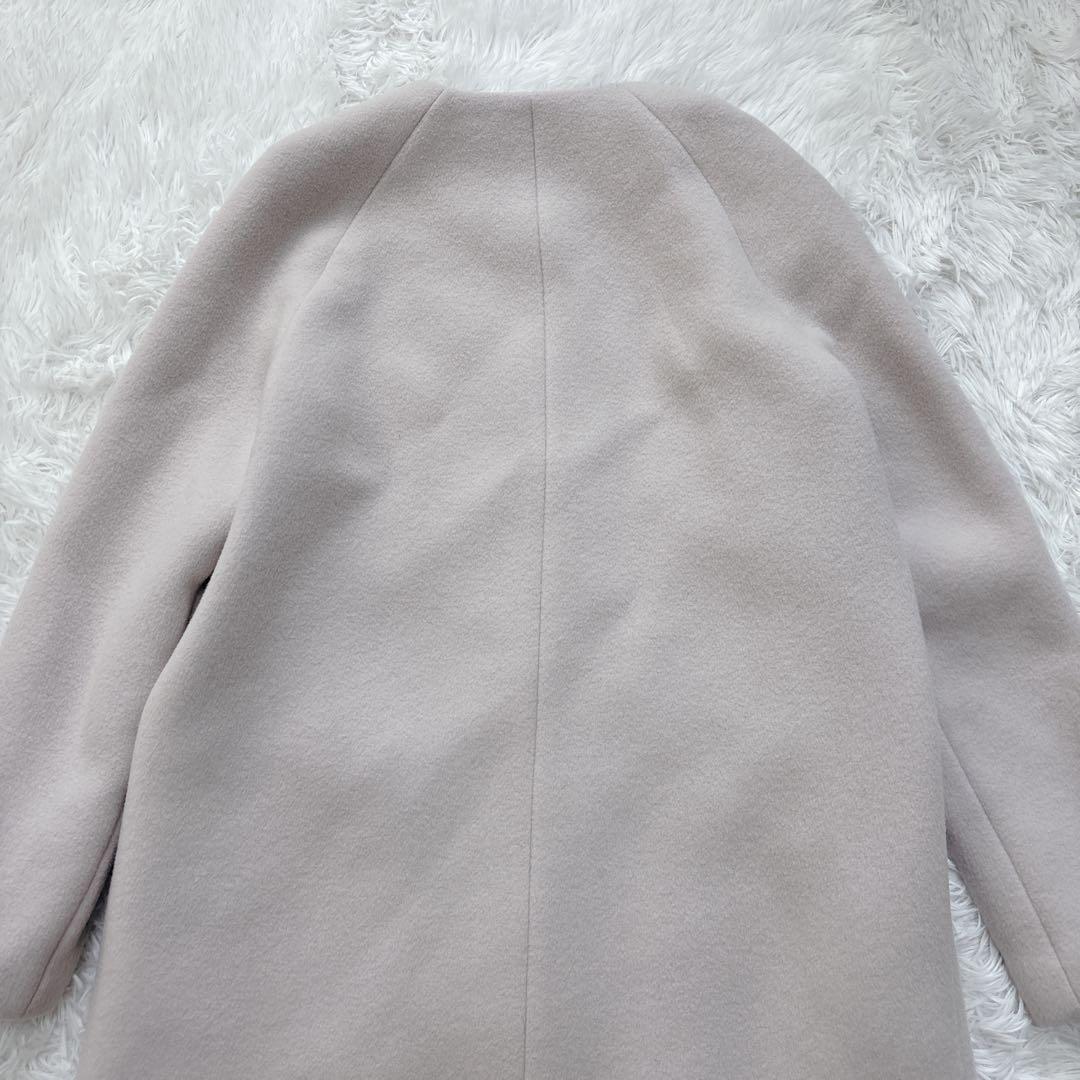 ANAYI アナイ ダブルビーバー クルーコート ノーカラー カシミヤ混 ピンク