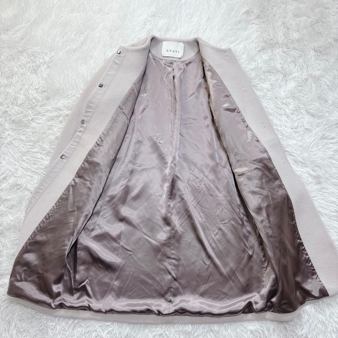 ANAYI アナイ ダブルビーバー クルーコート ノーカラー カシミヤ混 ピンク