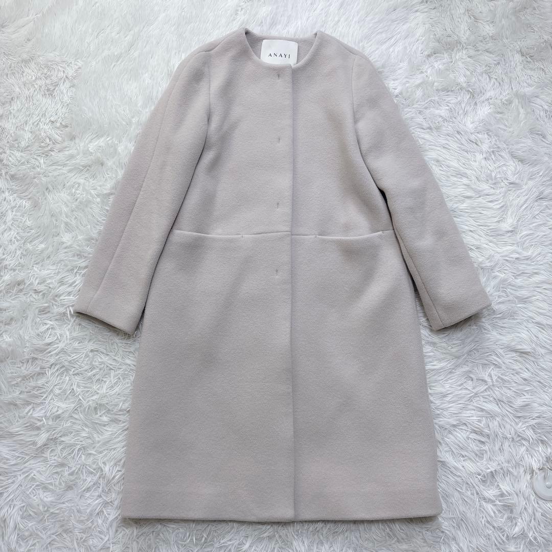 ANAYI アナイ ダブルビーバー クルーコート ノーカラー カシミヤ混 ピンク
