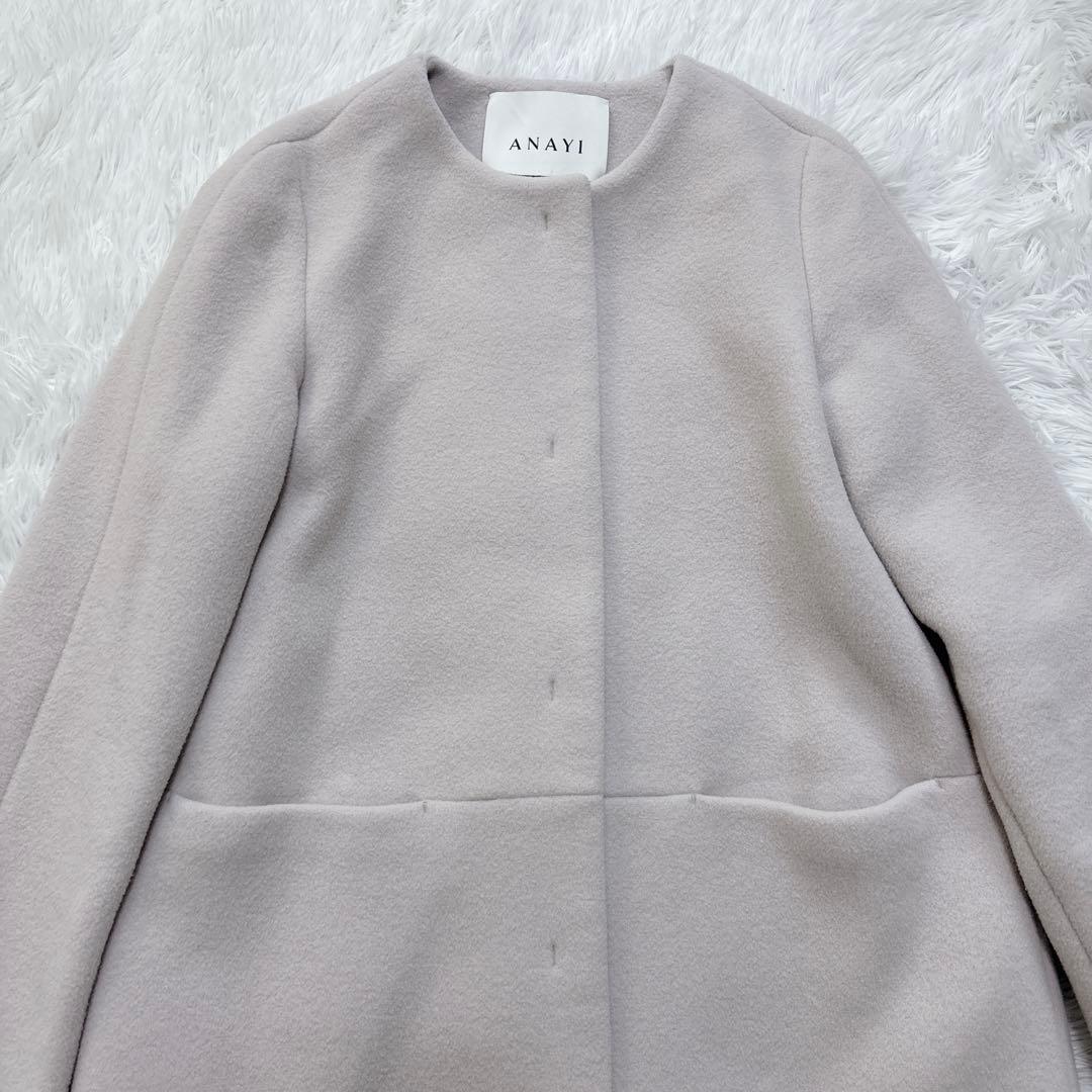 ANAYI アナイ ダブルビーバー クルーコート ノーカラー カシミヤ混 ピンク