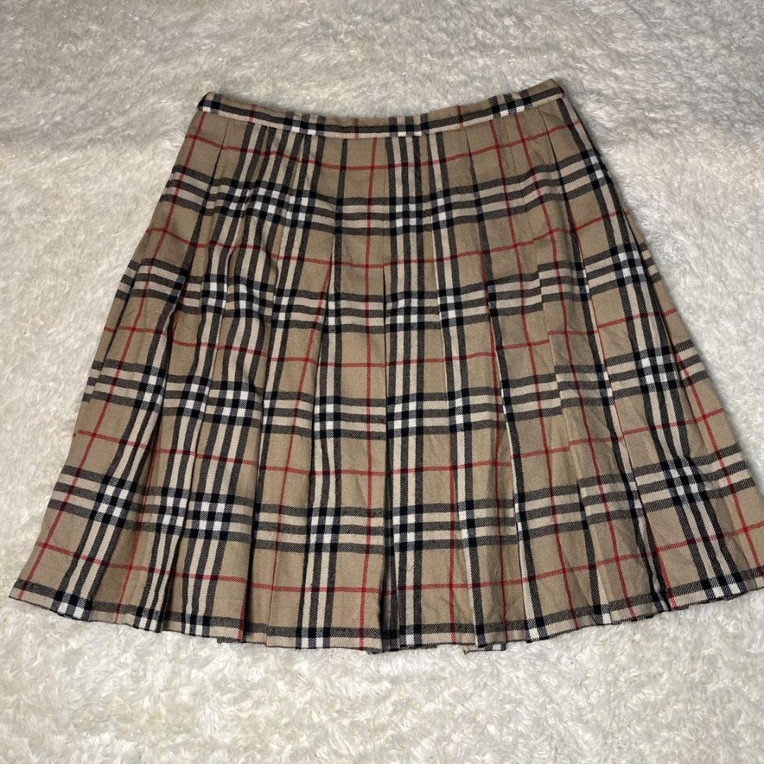 バーバリーブルーレーベル プリーツスカート 38 ノバチェック 　ベージュ
