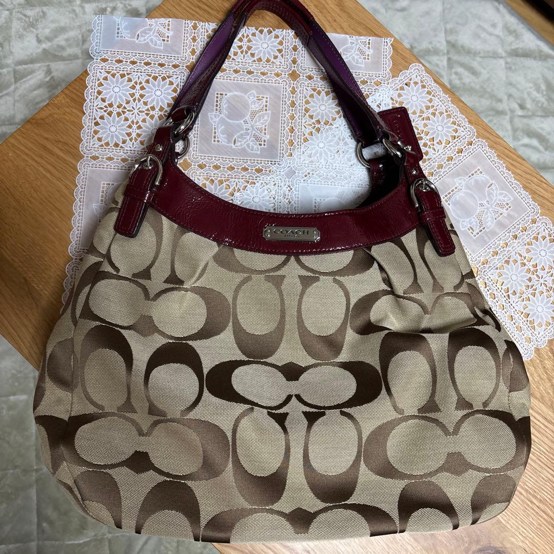 COACH ショルダーバッグ ベージュ/バーガンディ