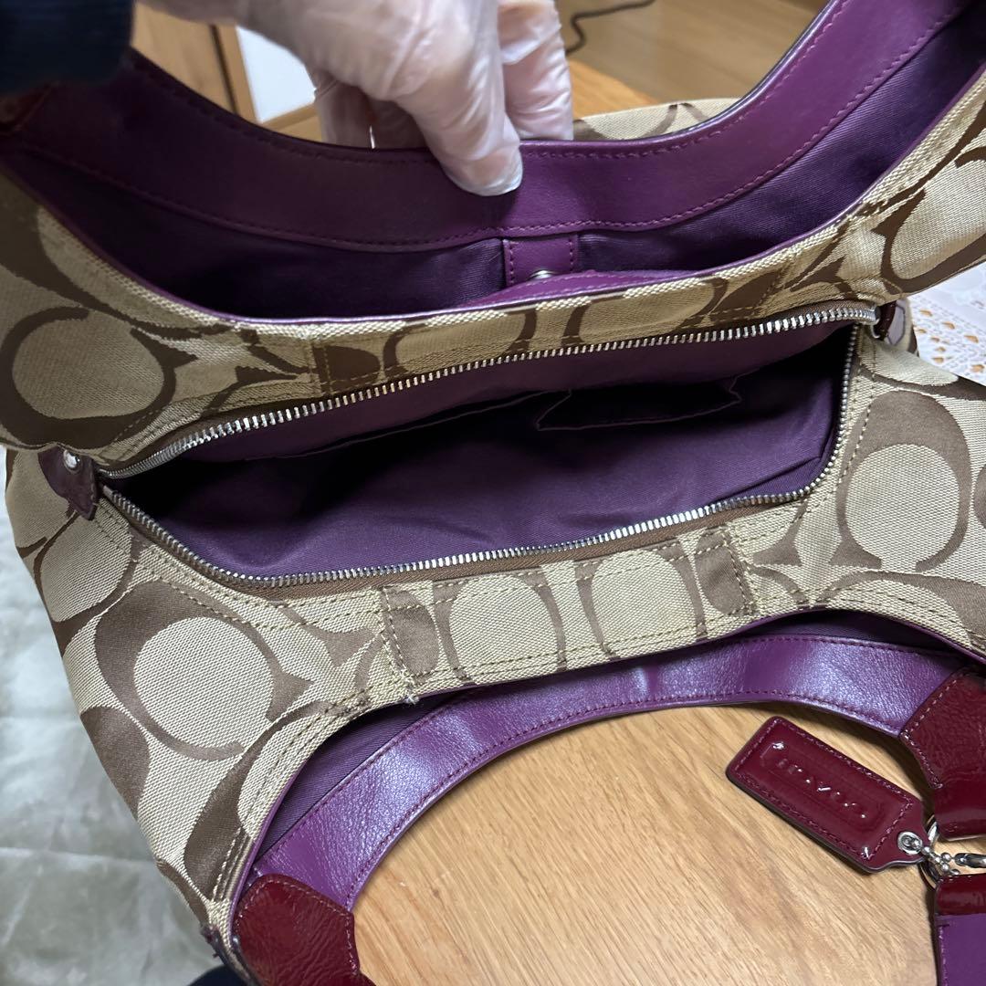 COACH ショルダーバッグ ベージュ/バーガンディ