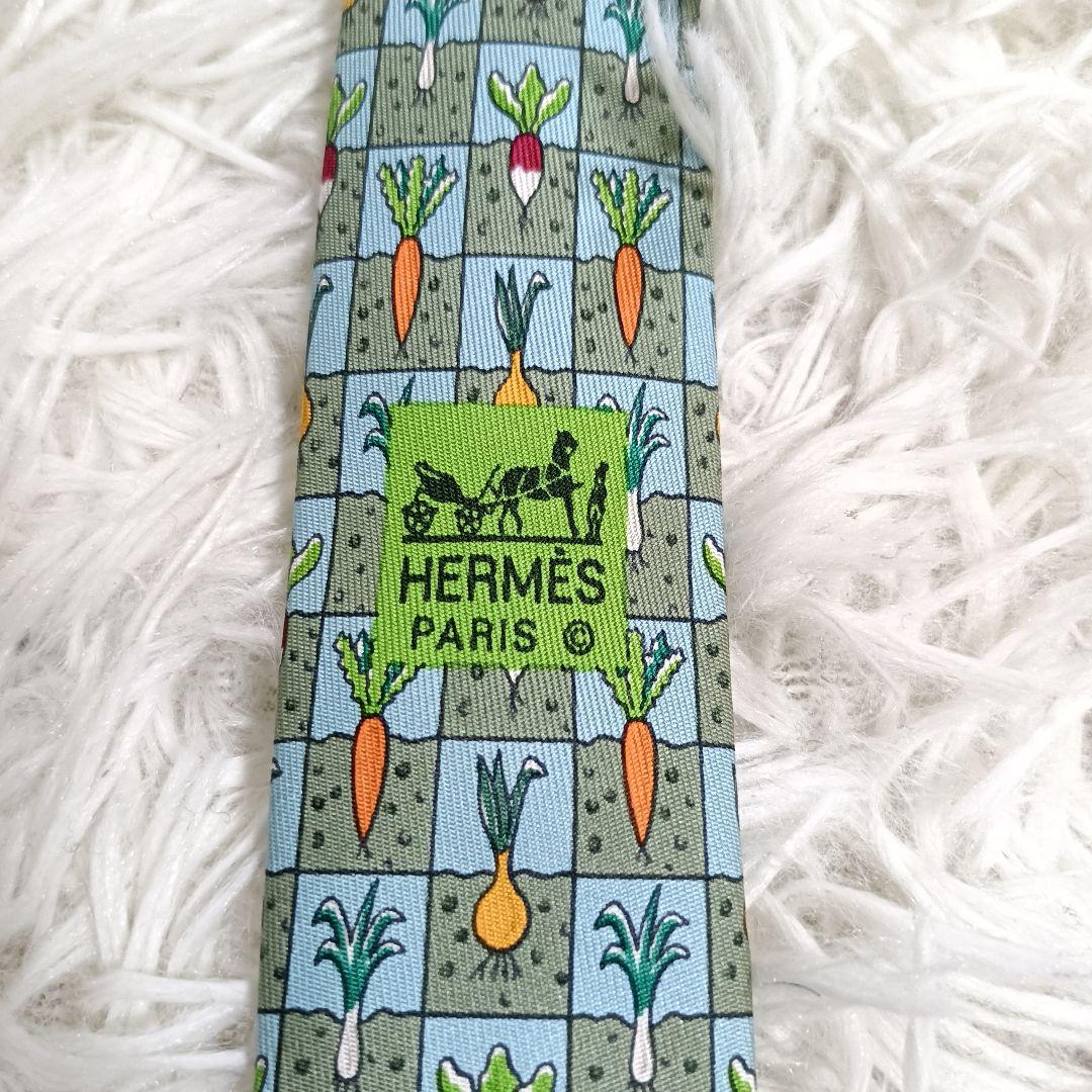 【希少デザイン】HERMES エルメス 野菜柄 シルクネクタイ