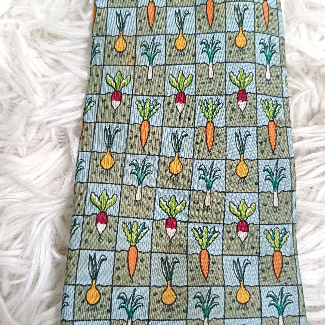 【希少デザイン】HERMES エルメス 野菜柄 シルクネクタイ