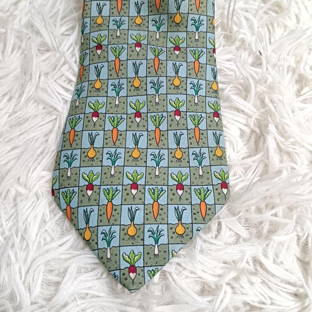 【希少デザイン】HERMES エルメス 野菜柄 シルクネクタイ