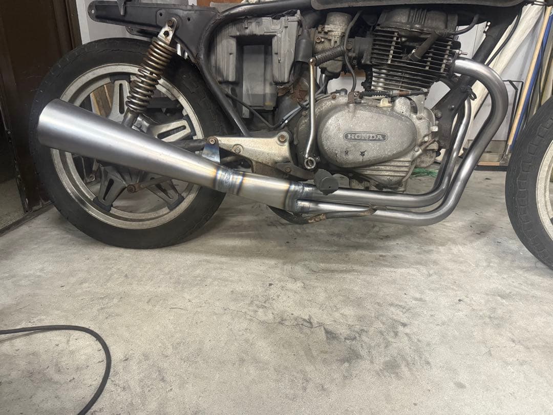 小鉄管/CB250T/400T/バブ/メガホンマフラー120φ/新品未使用/黒鉄