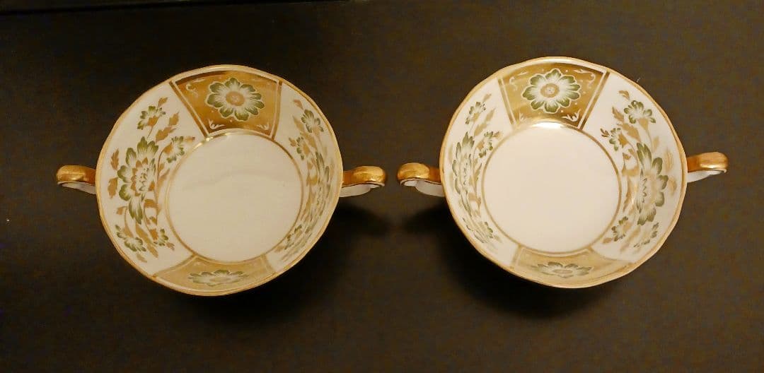 ロイヤルクラウンダービー パネル グリーン スープカップ＆ソーサー①②