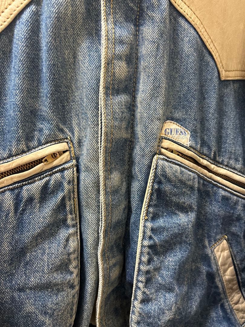 GUESS ヴィンテージ デニム×レザー 切替 ジャケット 短丈 ブルゾン