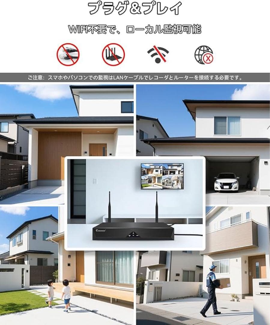 JENNOV防犯カメラ 屋外 ワイヤレス 500万画素対応 4台セット3TB内蔵