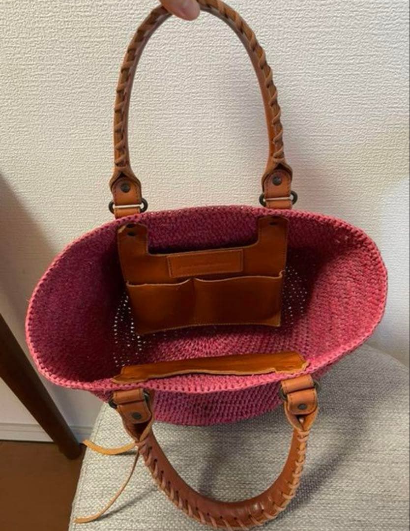 赤かごバッグ レザー ハンドル