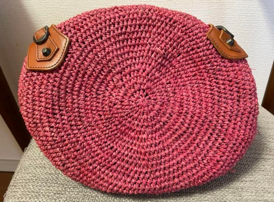 赤かごバッグ レザー ハンドル