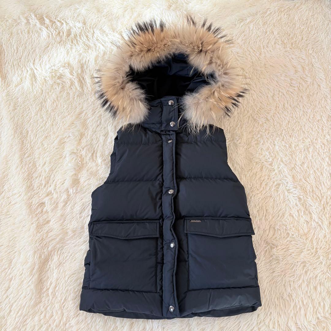 ウールリッチ　タヌキファー フード付 ダウンベスト レディース 3way 紺　S