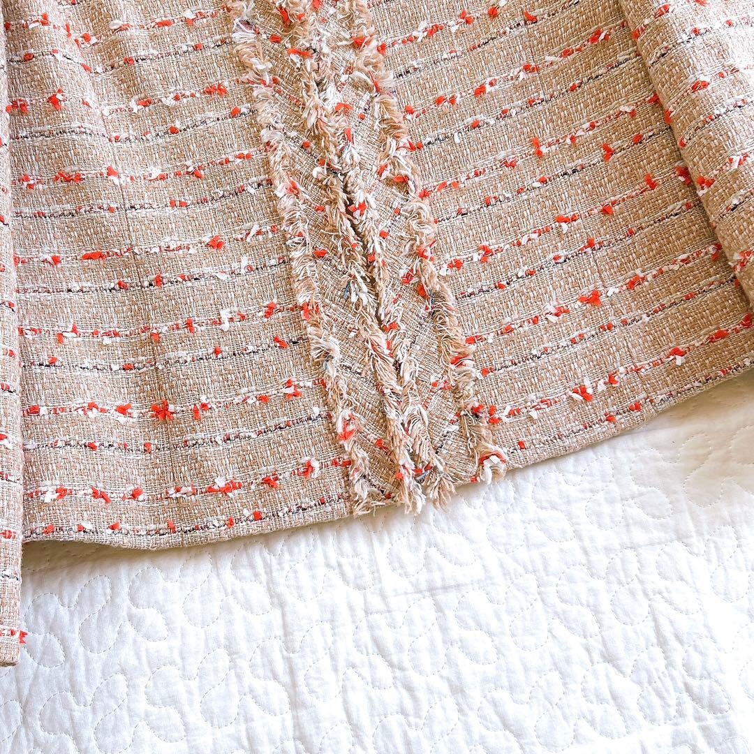 極美品 フォクシー 近年 定価13万 ツイードノーカラージャケット サンドマルチ