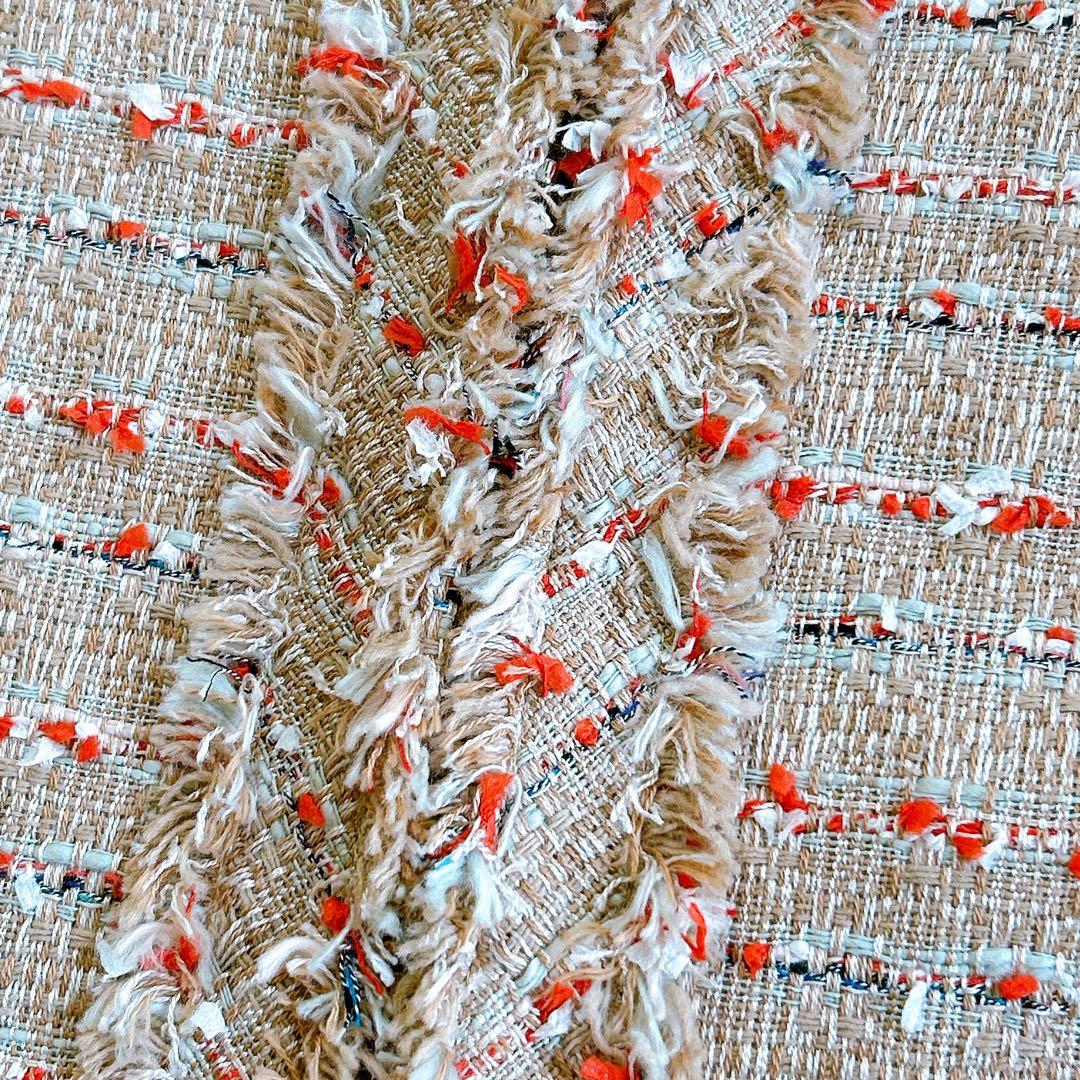 極美品 フォクシー 近年 定価13万 ツイードノーカラージャケット サンドマルチ