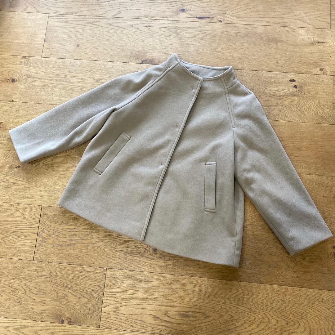 新品 フェルゥ コート サイズ2 スタンドネックウールライク キャメル系