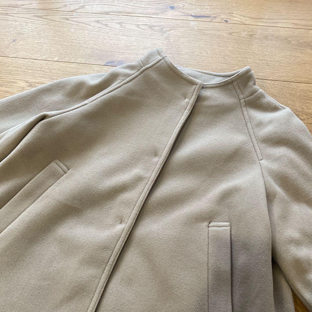 新品 フェルゥ コート サイズ2 スタンドネックウールライク キャメル系