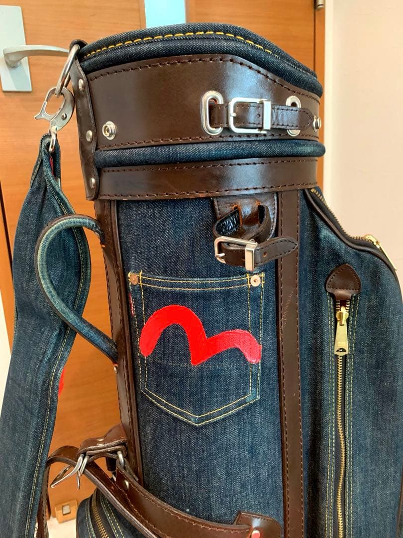 超希少　良品　エビス　エヴィス　EVISU デニム　本革レザー　かキャディバッグ