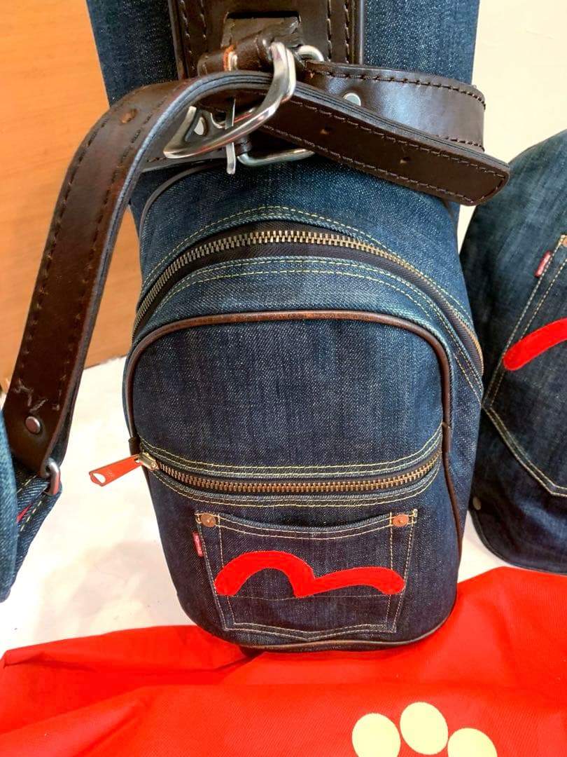 超希少　良品　エビス　エヴィス　EVISU デニム　本革レザー　かキャディバッグ