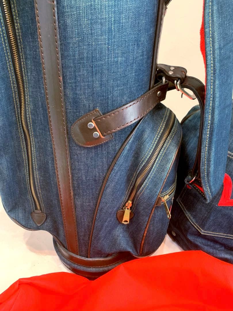 超希少　良品　エビス　エヴィス　EVISU デニム　本革レザー　かキャディバッグ