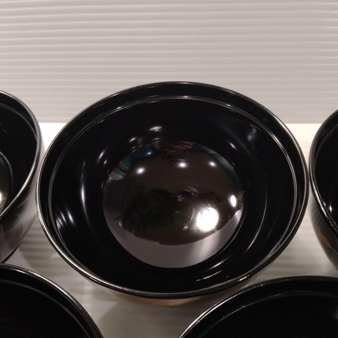 会津塗 漆器 漆 黒塗 扇 蒔絵 吸物椀 汁椀 蓋付き 和食器 黒金 5客揃