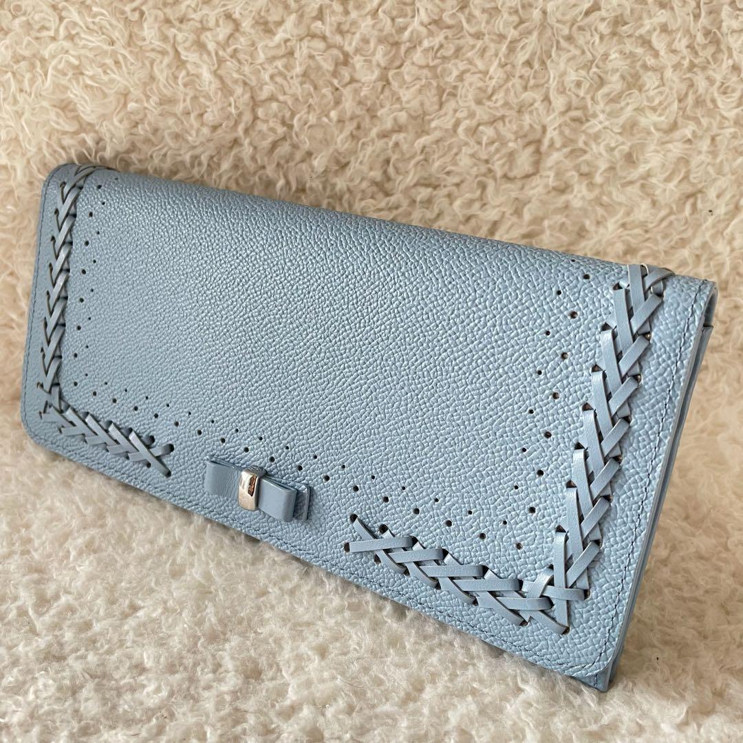 【未使用】アンテプリマ 長財布 スリム くすみブルー レザー 薄型