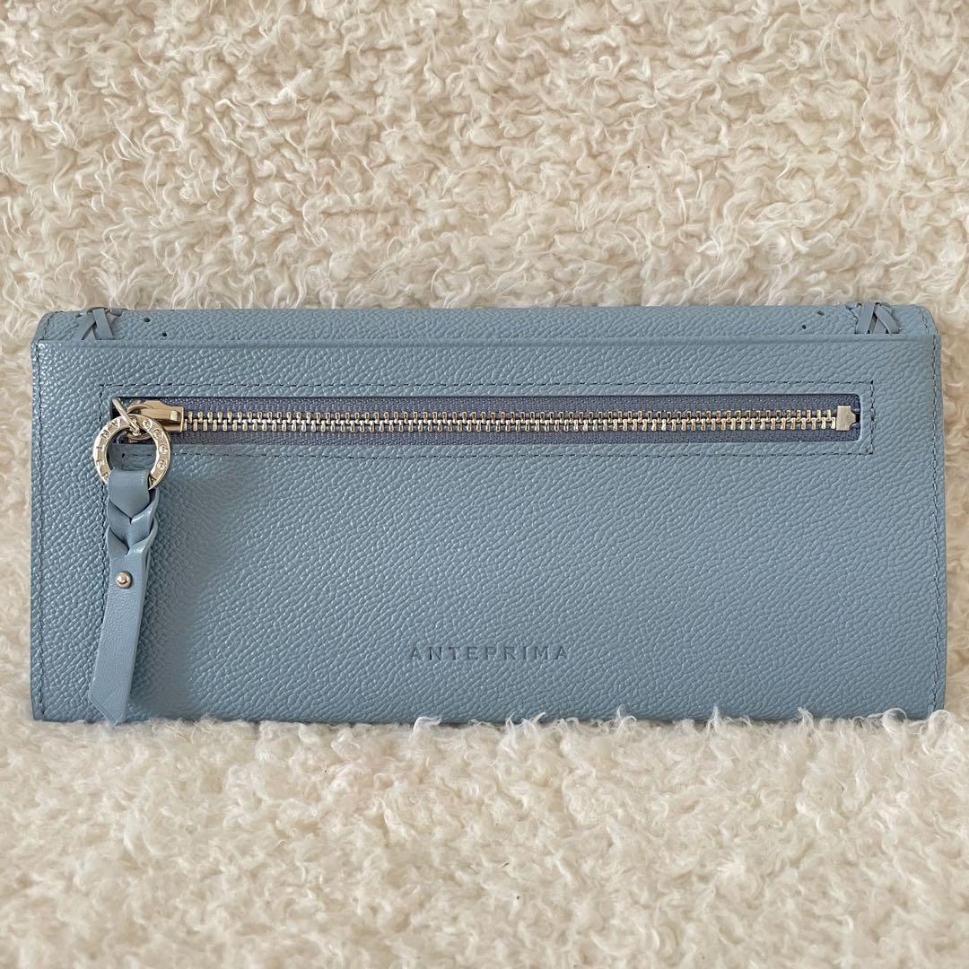【未使用】アンテプリマ 長財布 スリム くすみブルー レザー 薄型