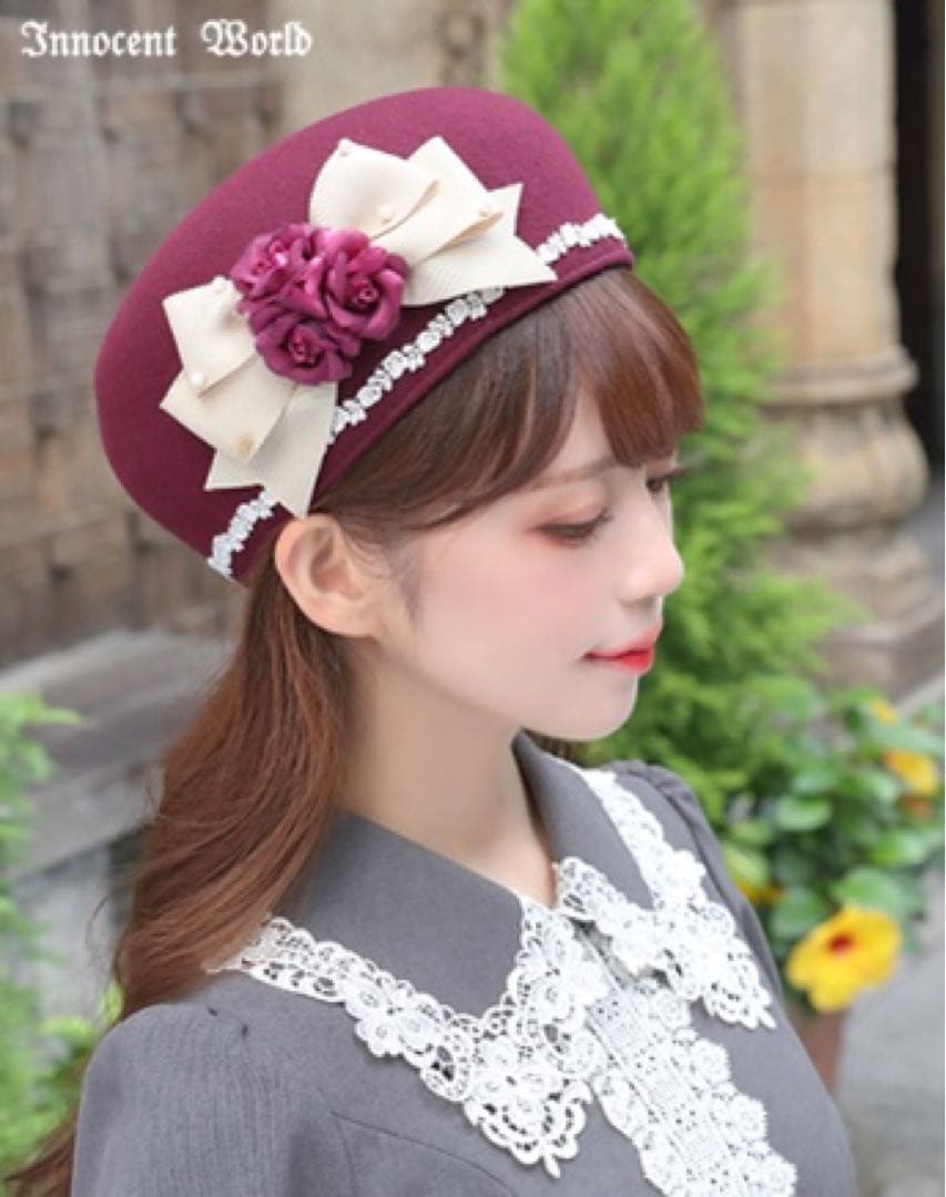 新品未使用 イノセントワールド ロマンスリボンハット ボルドー