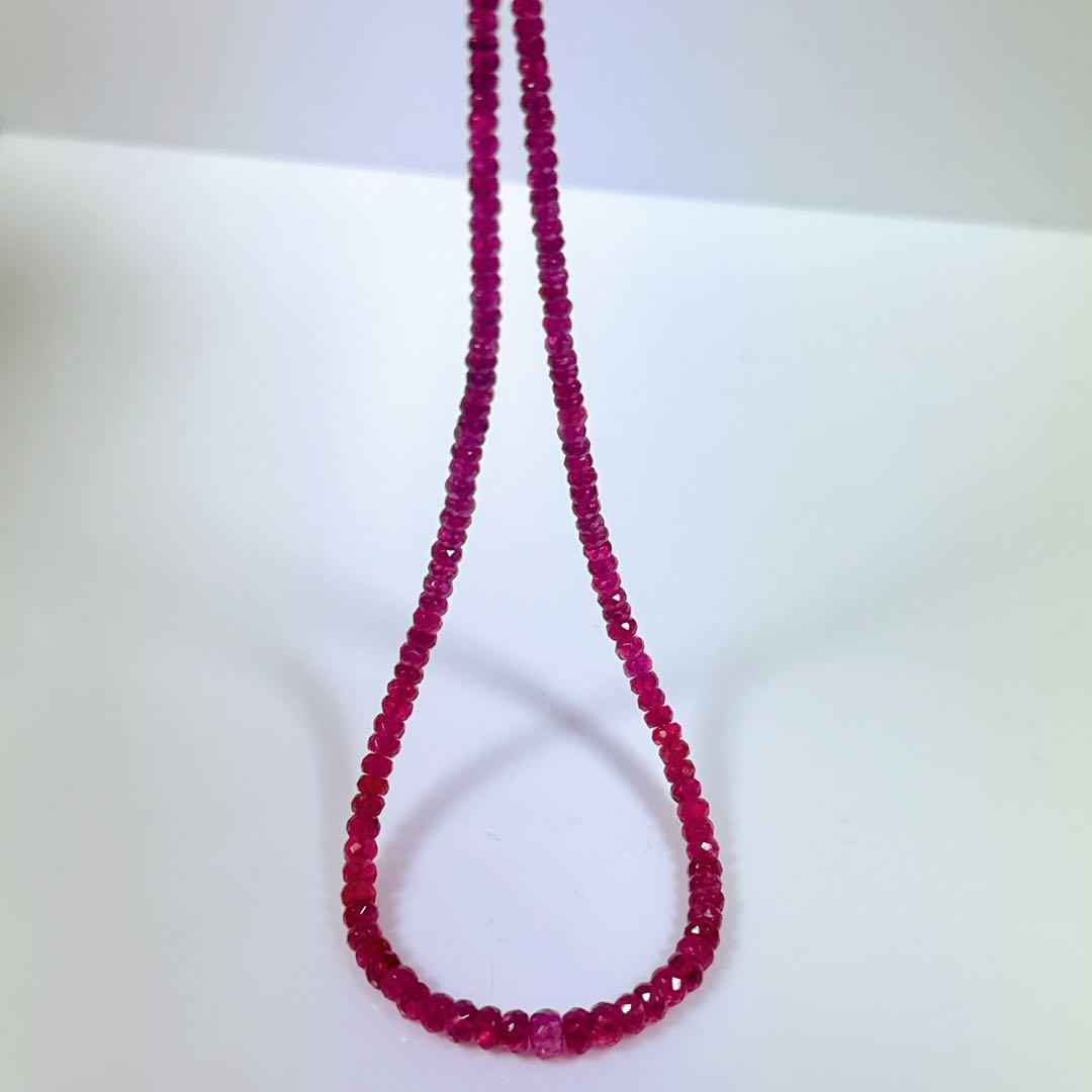 レッドスピネルネックレスボタンカットシルバーアジャスター5センチ