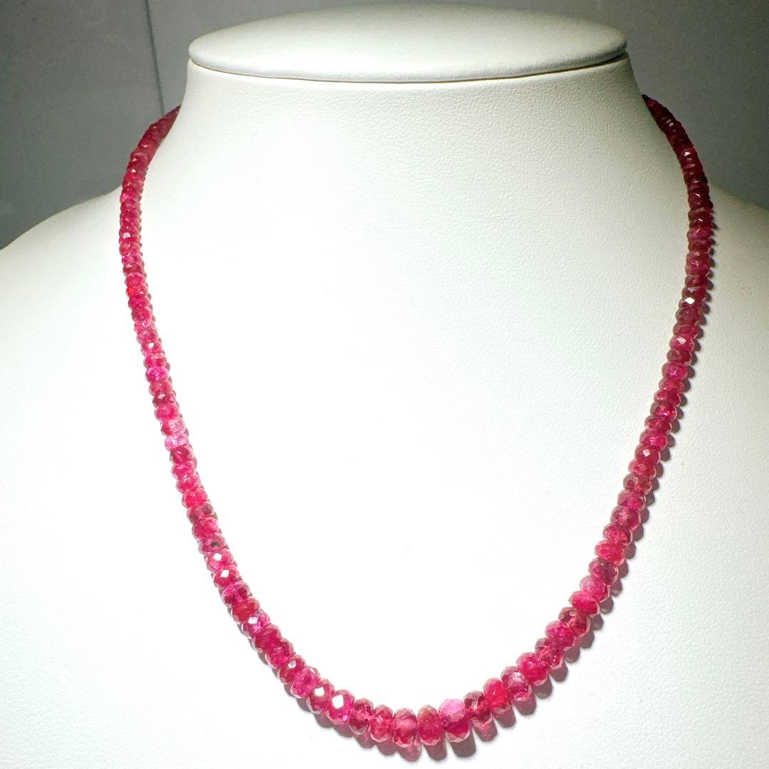 レッドスピネルネックレスボタンカットシルバーアジャスター5センチ